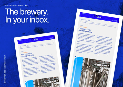 Folk Journal newsletter design presentations on Folk Kombucha blue culture artwork