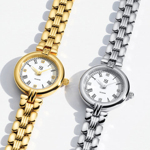 Sif Jakobs gold and silver watches photographed on a white background