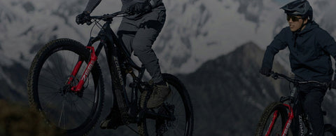 Cyklister på Zermaz mountainbikes i ett alplandskap